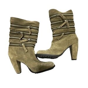 Tory Burch Suede Heeled Boots Green Ankle Zippers Size 9.5